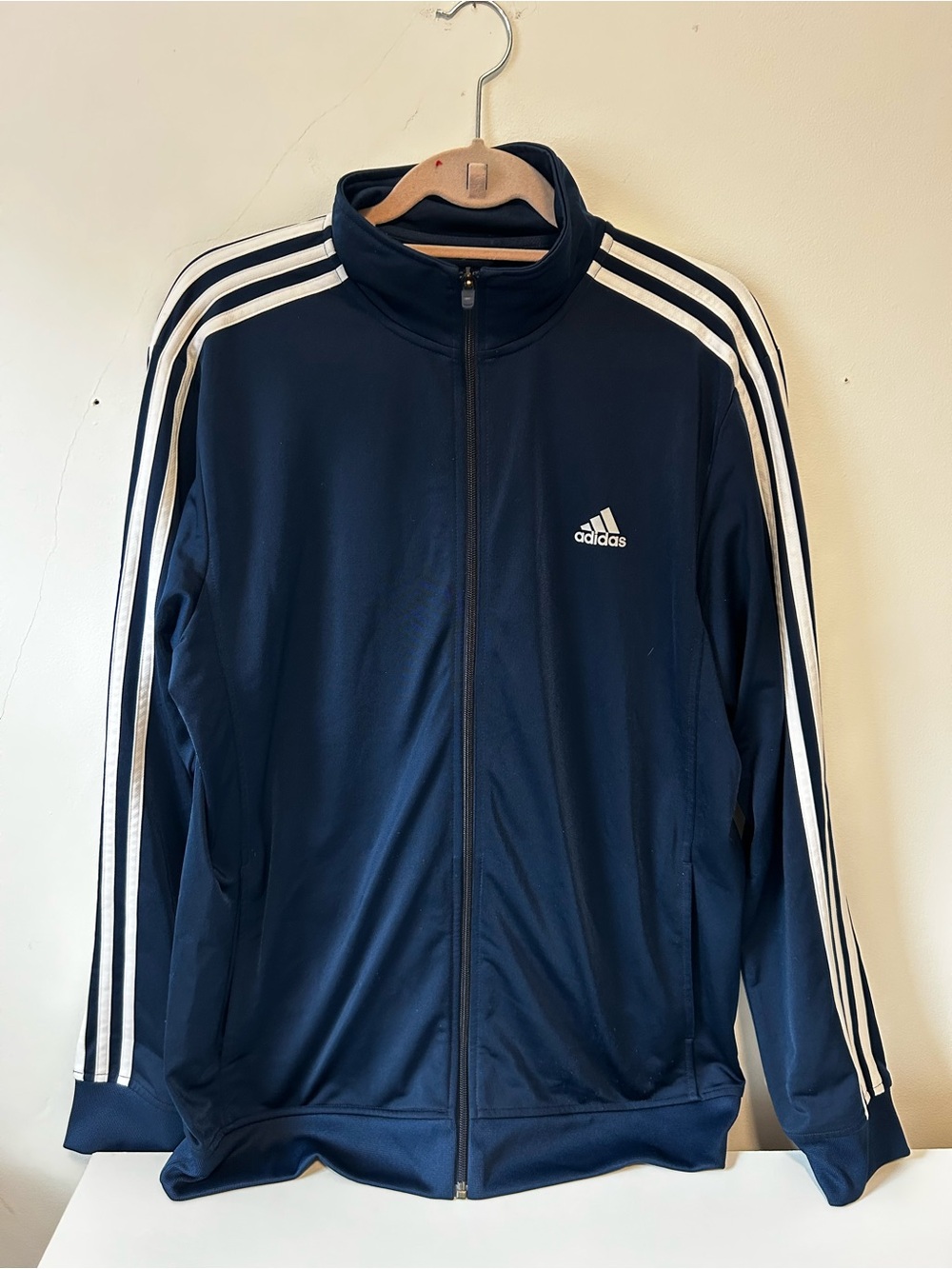 adidas Navy and White Three-Stripe Full-Zip Performance Jacket